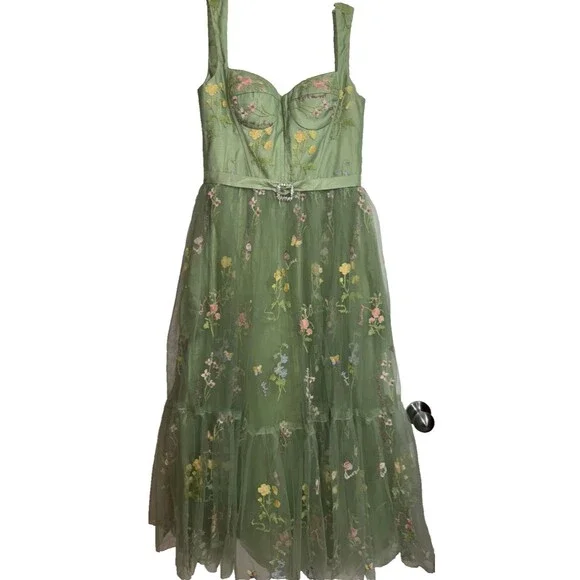 Tulle Embroidered Women's Corset Ball Gown size 4 Pistachio Green Fairy Romantic - Picture 2 of 9